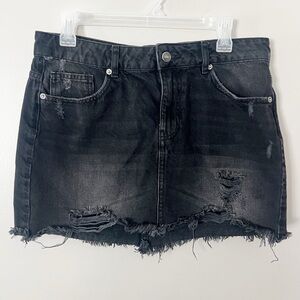 We The Free People Black Denim Mini Skirt Ripped Distressed 12 Festival Boho